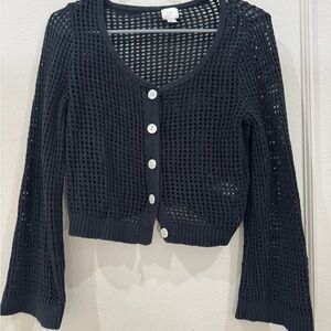 a new day Black Open-Knit Button-Front Cropped Cardigan size S